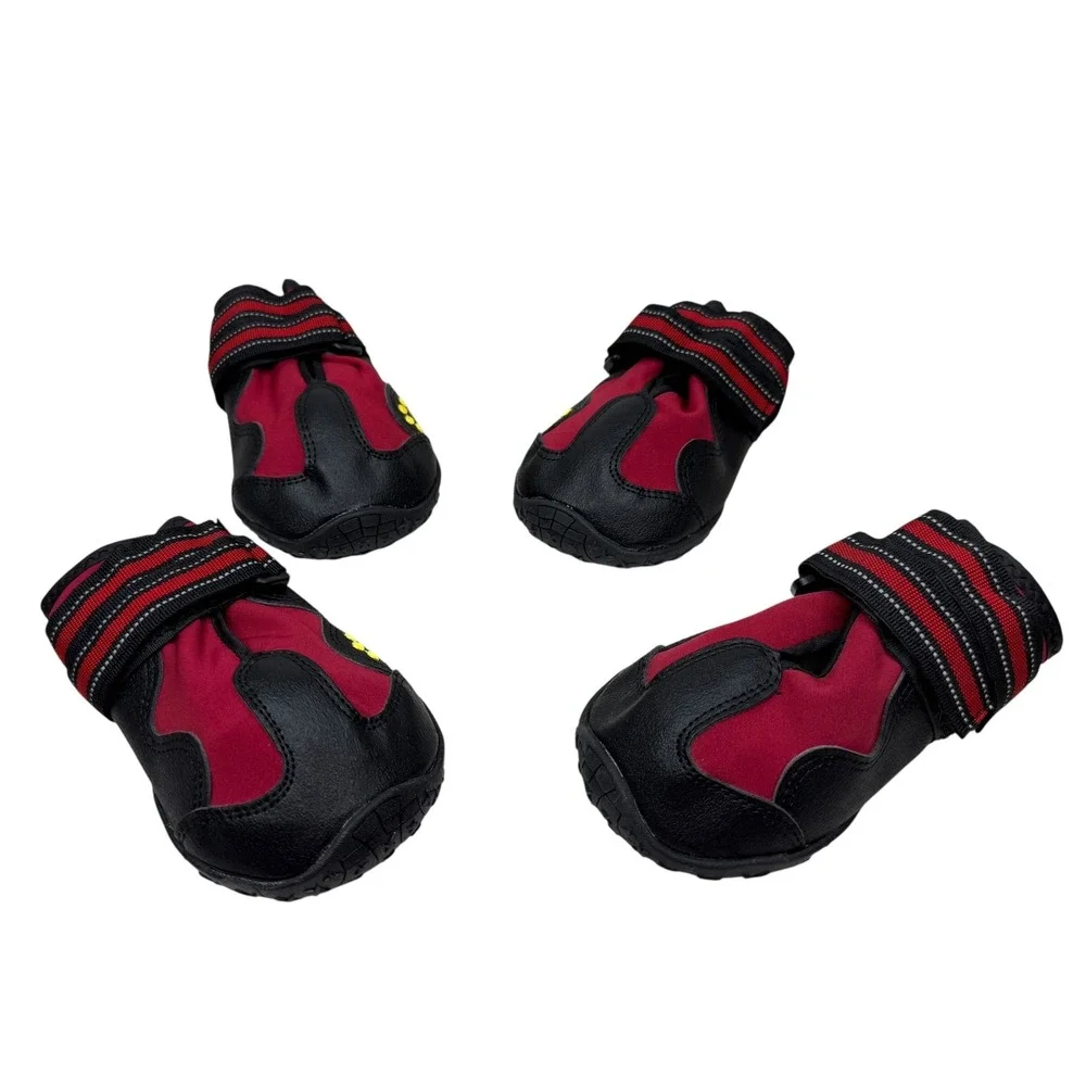Dog Boots Shoes Paw Protectors Size 7 Red Black Reflective Straps Anti-Slip Sz 7
